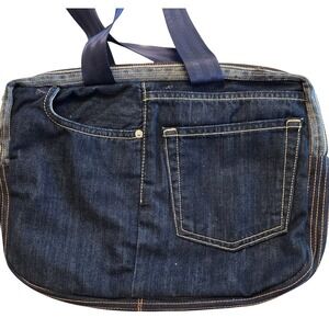 Handmade Upcycled Denim Laptop Bag 12x16 Floral Lined Jean Pocket Tote 1of1 Kind